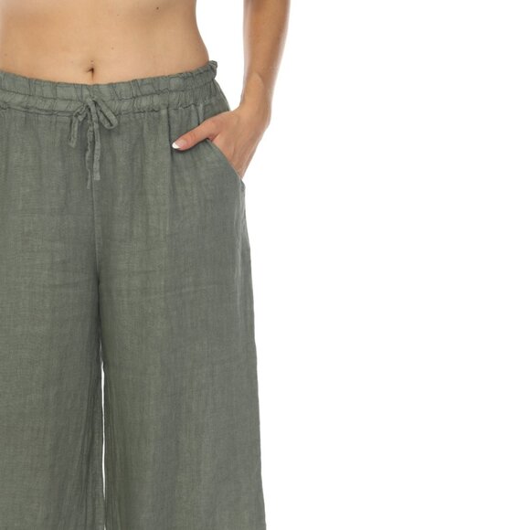 Olive Drawstring Elastic Waist Wide Leg Pant - Picture 4 of 7